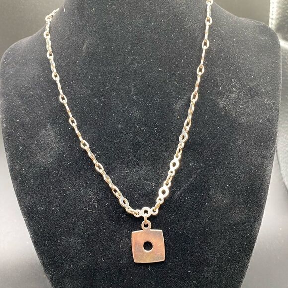 HAN 925 stamped unique open chain modern necklace with drop square pendant - Picture 10 of 11